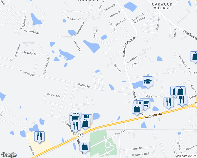 map of restaurants, bars, coffee shops, grocery stores, and more near 3118 Dudley Road in West Columbia