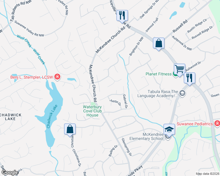 map of restaurants, bars, coffee shops, grocery stores, and more near 1516 Southwest Jade Drive in Lawrenceville