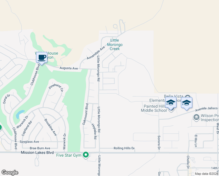 map of restaurants, bars, coffee shops, grocery stores, and more near 65084 Mesa Avenue in Desert Hot Springs