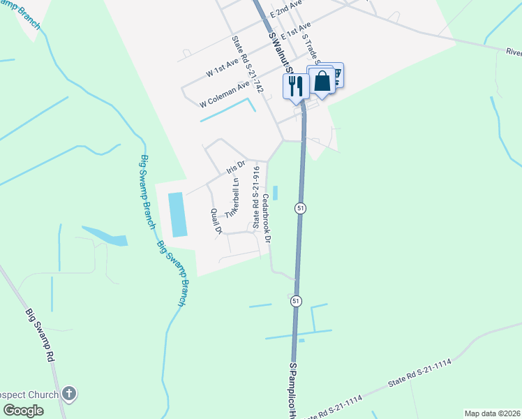 map of restaurants, bars, coffee shops, grocery stores, and more near 910 State Road S-21-916 in Pamplico
