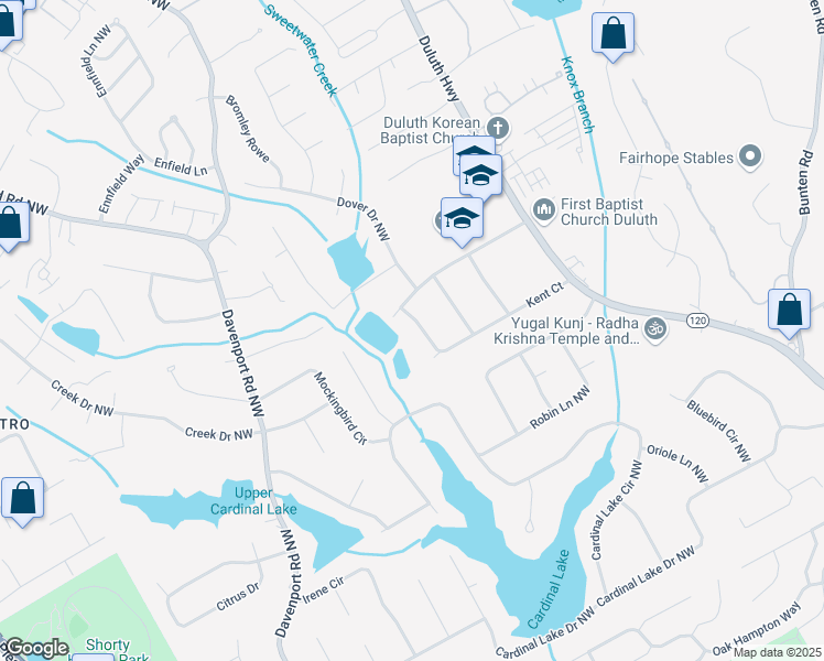 map of restaurants, bars, coffee shops, grocery stores, and more near 2889 Winchester Court Northwest in Duluth