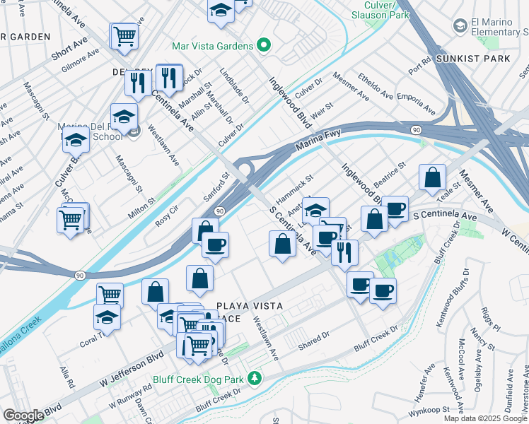 map of restaurants, bars, coffee shops, grocery stores, and more near 12408 Hammack Street in Los Angeles