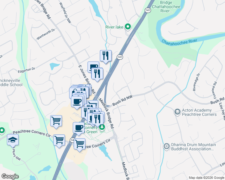 map of restaurants, bars, coffee shops, grocery stores, and more near 3912 Coventry Park Lane in Duluth