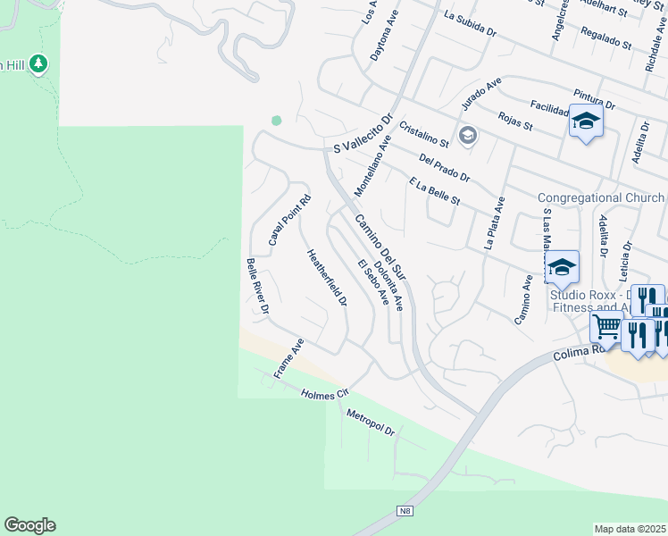 map of restaurants, bars, coffee shops, grocery stores, and more near 3214 Montellano Avenue in Hacienda Heights