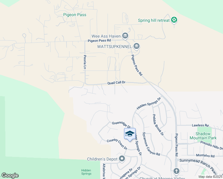 map of restaurants, bars, coffee shops, grocery stores, and more near 22475 Quail Call Drive in Moreno Valley