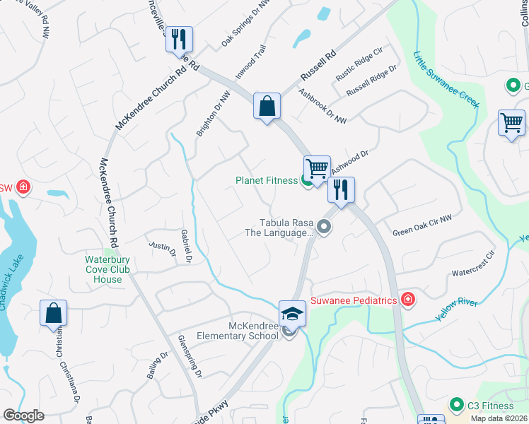 map of restaurants, bars, coffee shops, grocery stores, and more near 1450 Stampmill Way Northwest in Lawrenceville