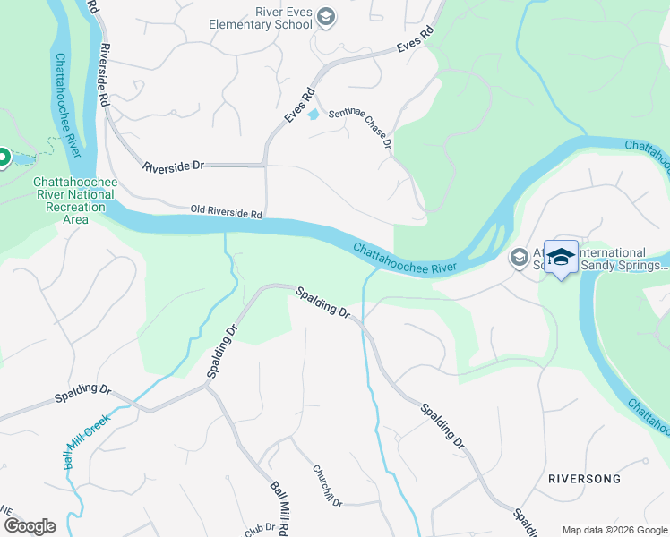 map of restaurants, bars, coffee shops, grocery stores, and more near 2450 Spalding Drive in Atlanta