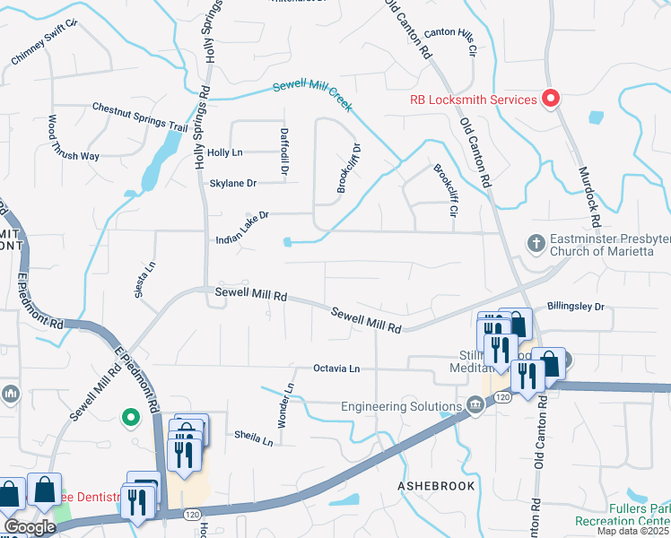 map of restaurants, bars, coffee shops, grocery stores, and more near 2750 Dellinger Drive in Marietta