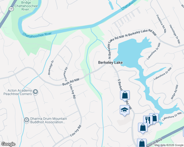 map of restaurants, bars, coffee shops, grocery stores, and more near 3620 Mansions Parkway in Duluth
