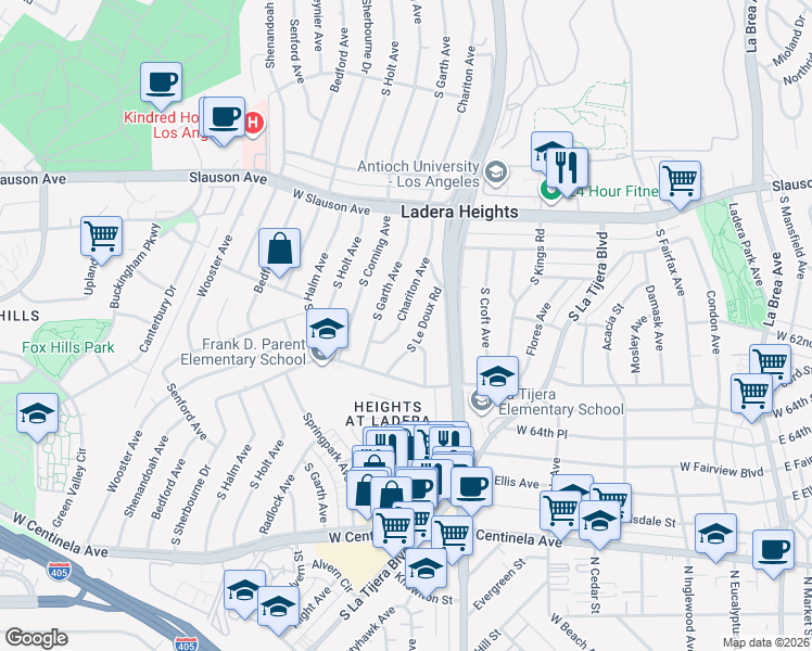 map of restaurants, bars, coffee shops, grocery stores, and more near 6008 Chariton Avenue in Los Angeles
