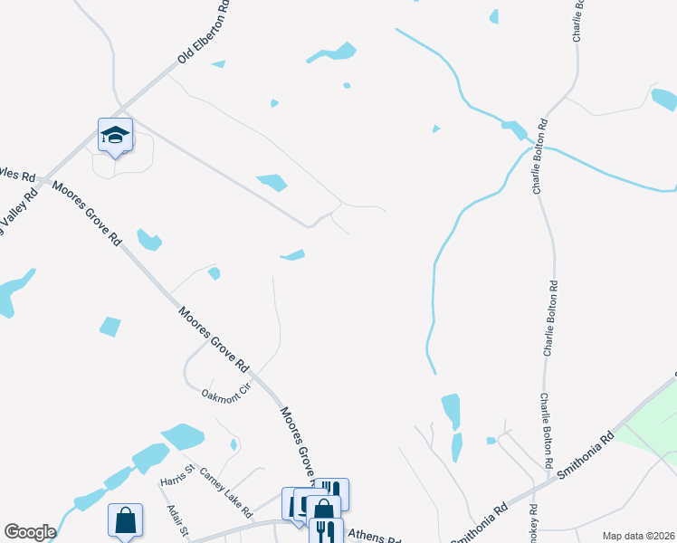 map of restaurants, bars, coffee shops, grocery stores, and more near 250 Old Elberton Road in Athens