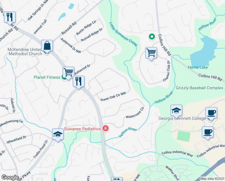 map of restaurants, bars, coffee shops, grocery stores, and more near 464 Meadowfield Ct in Lawrenceville