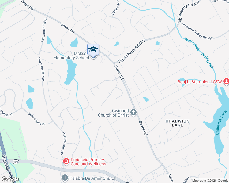 map of restaurants, bars, coffee shops, grocery stores, and more near 1855 Severbrook Place Northwest in Lawrenceville