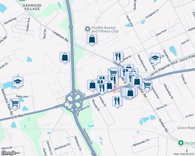 map of restaurants, bars, coffee shops, grocery stores, and more near 236 Castle Drive in West Columbia