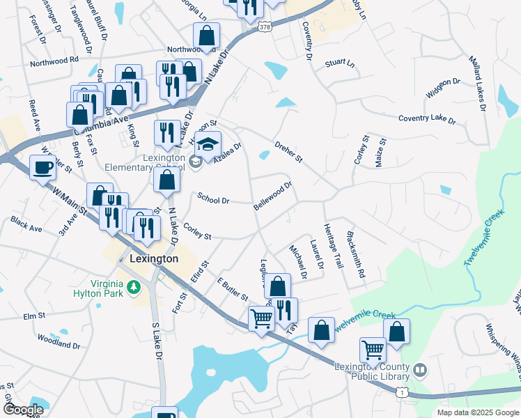 map of restaurants, bars, coffee shops, grocery stores, and more near 514 Harmon Street in Lexington