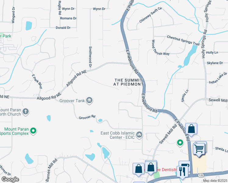 map of restaurants, bars, coffee shops, grocery stores, and more near 1890 Allgood Road Northeast in Marietta