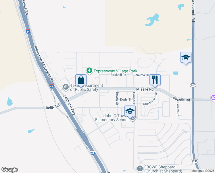 map of restaurants, bars, coffee shops, grocery stores, and more near 7 Lackland Circle in Wichita Falls