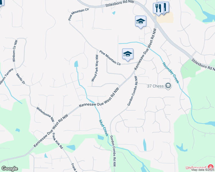map of restaurants, bars, coffee shops, grocery stores, and more near 2859 Wood Park Trce Northwest in Kennesaw