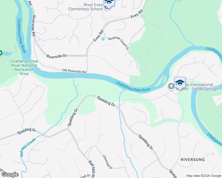 map of restaurants, bars, coffee shops, grocery stores, and more near 2450 Spalding Drive in Atlanta
