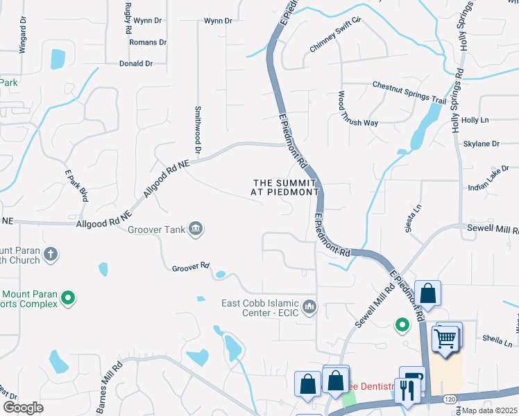 map of restaurants, bars, coffee shops, grocery stores, and more near 1890 Allgood Road Northeast in Marietta