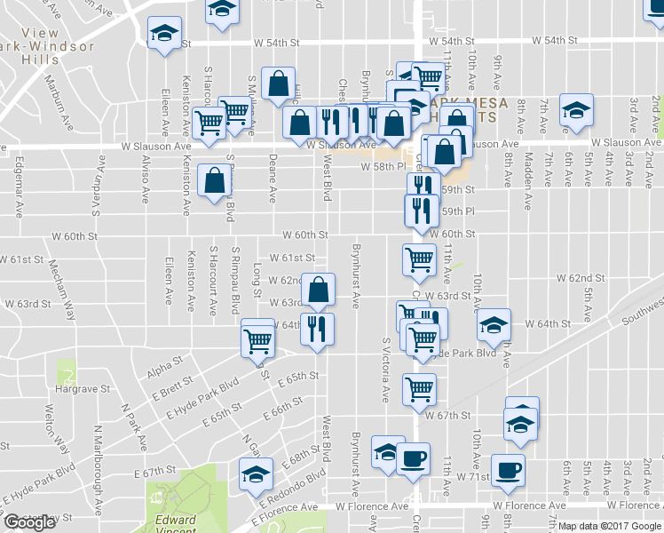 map of restaurants, bars, coffee shops, grocery stores, and more near 6110 West Boulevard in Los Angeles