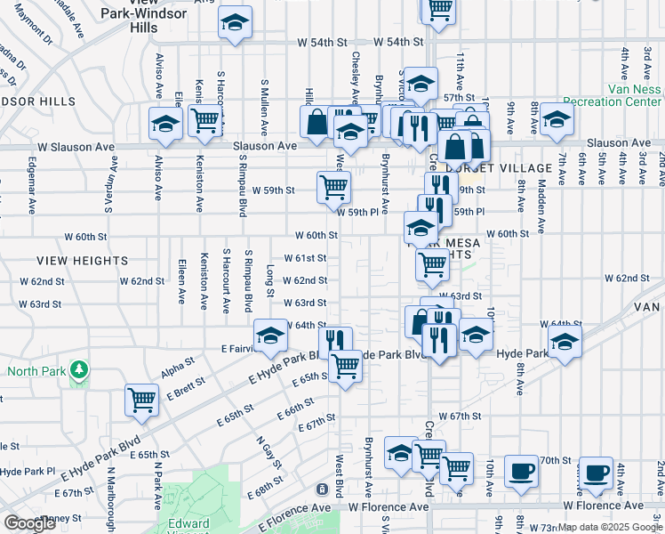 map of restaurants, bars, coffee shops, grocery stores, and more near 6110 West Boulevard in Los Angeles
