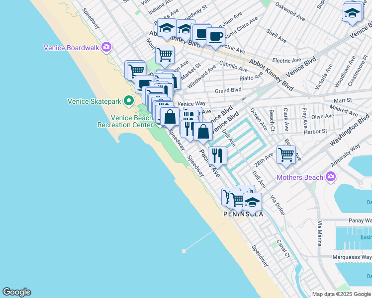 map of restaurants, bars, coffee shops, grocery stores, and more near 28 South Venice Boulevard in Los Angeles