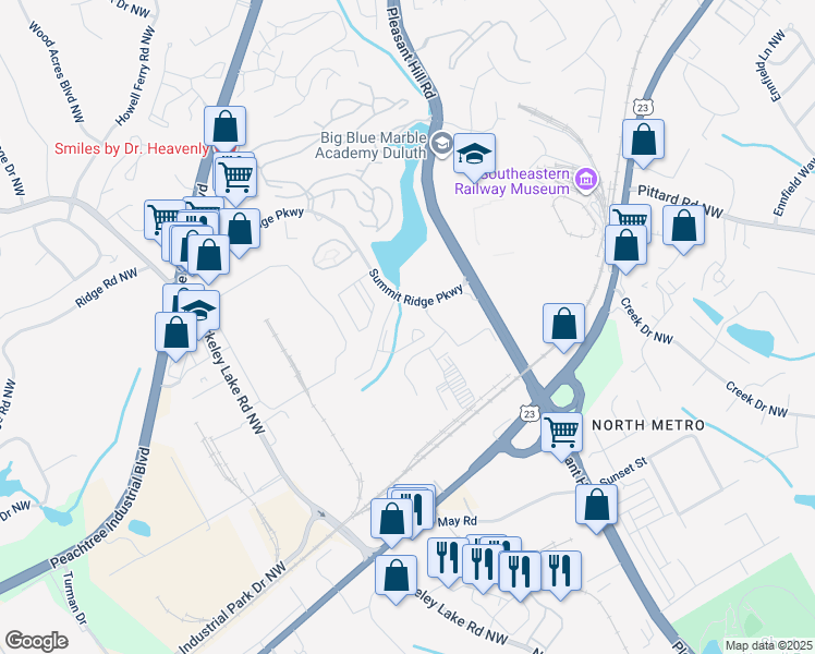 map of restaurants, bars, coffee shops, grocery stores, and more near 3562 Greenwich Court in Duluth