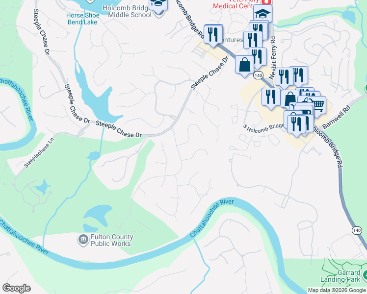 map of restaurants, bars, coffee shops, grocery stores, and more near 230 Merritt Drive in Roswell