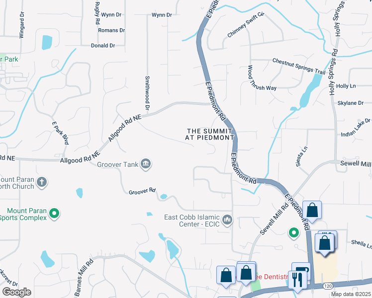 map of restaurants, bars, coffee shops, grocery stores, and more near 1890 Allgood Road Northeast in Marietta
