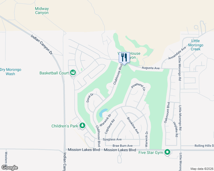 map of restaurants, bars, coffee shops, grocery stores, and more near 64400 Lema Court in Desert Hot Springs