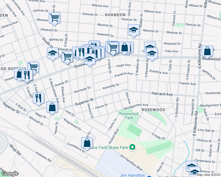 map of restaurants, bars, coffee shops, grocery stores, and more near 2944 Kennedy Street in Columbia