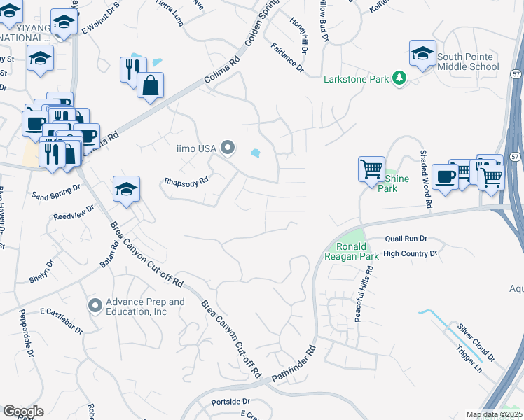 map of restaurants, bars, coffee shops, grocery stores, and more near 1925 Walnut Leaf Drive in Walnut