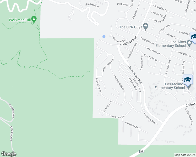 map of restaurants, bars, coffee shops, grocery stores, and more near 3312 Belle River Drive in Hacienda Heights