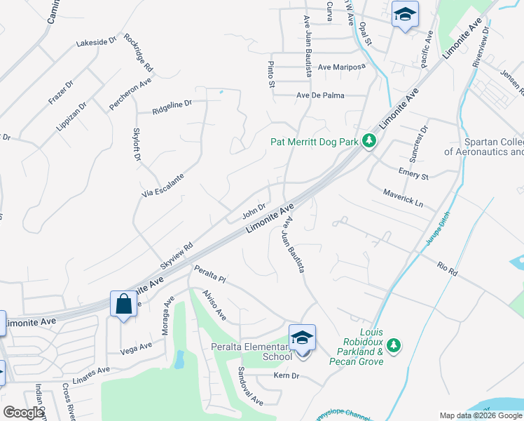 map of restaurants, bars, coffee shops, grocery stores, and more near 6906 John Drive in Riverside
