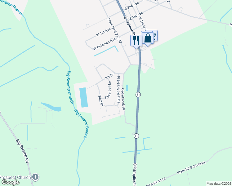 map of restaurants, bars, coffee shops, grocery stores, and more near 910 State Road S-21-916 in Pamplico