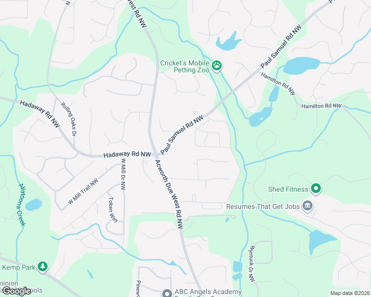 map of restaurants, bars, coffee shops, grocery stores, and more near 4045 Paul Samuel Road Northwest in Kennesaw