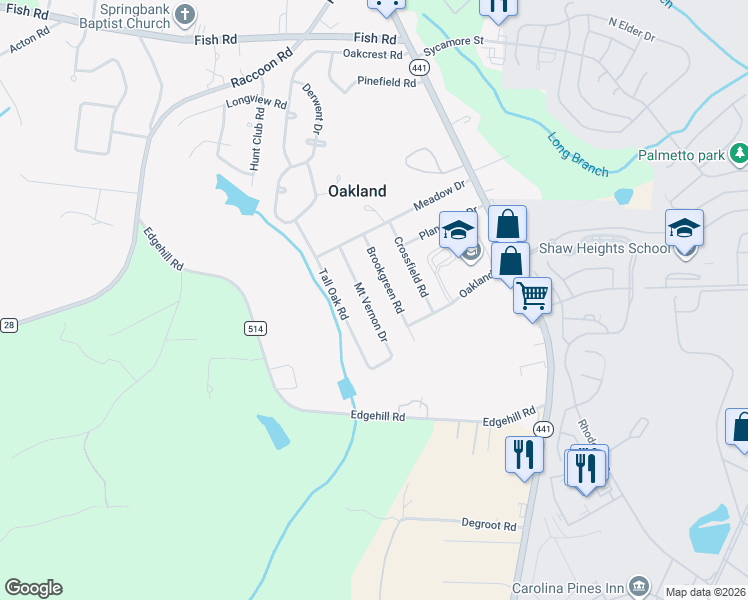 map of restaurants, bars, coffee shops, grocery stores, and more near 2361 Mount Vernon Drive in Sumter