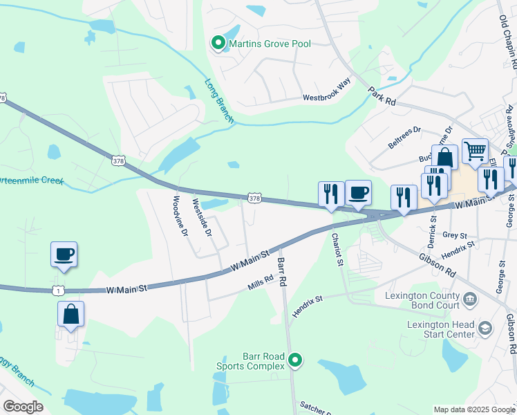 map of restaurants, bars, coffee shops, grocery stores, and more near 805 U.S. 378 in Lexington