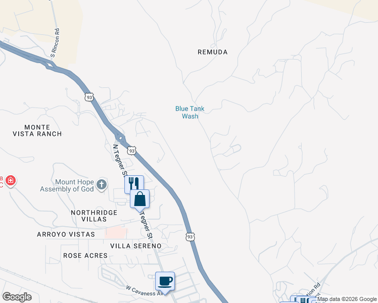 map of restaurants, bars, coffee shops, grocery stores, and more near 54830 North Jack Burden Road in Wickenburg