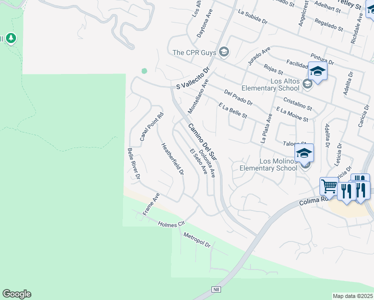 map of restaurants, bars, coffee shops, grocery stores, and more near 3214 Montellano Avenue in Hacienda Heights