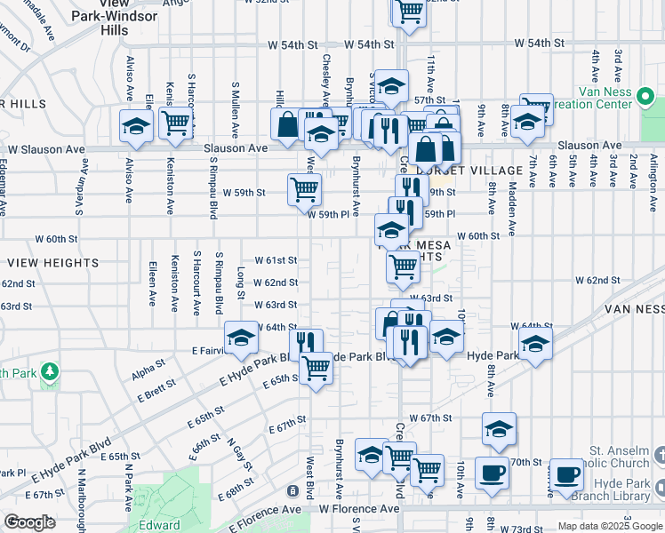 map of restaurants, bars, coffee shops, grocery stores, and more near in Los Angeles County