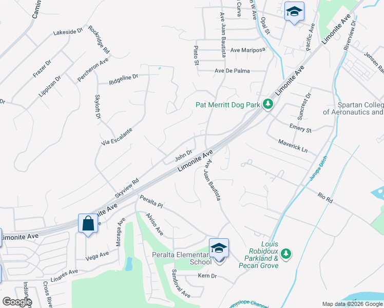 map of restaurants, bars, coffee shops, grocery stores, and more near 6906 John Drive in Riverside