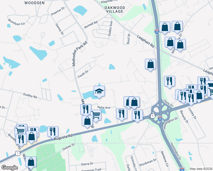map of restaurants, bars, coffee shops, grocery stores, and more near 133 Pinecrest Avenue in West Columbia