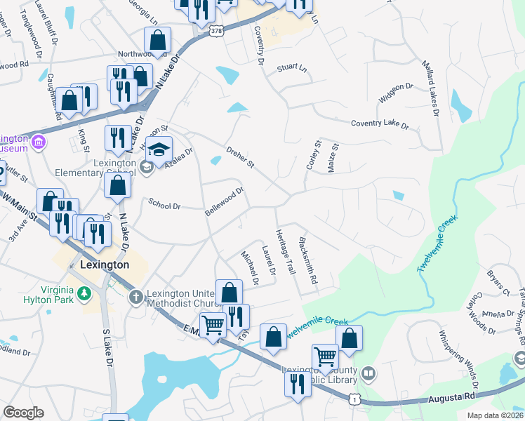 map of restaurants, bars, coffee shops, grocery stores, and more near 517 Corley Street in Lexington