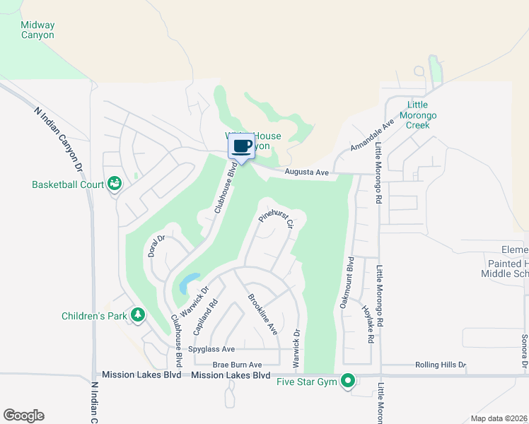 map of restaurants, bars, coffee shops, grocery stores, and more near 64554 Pinehurst Circle in Desert Hot Springs