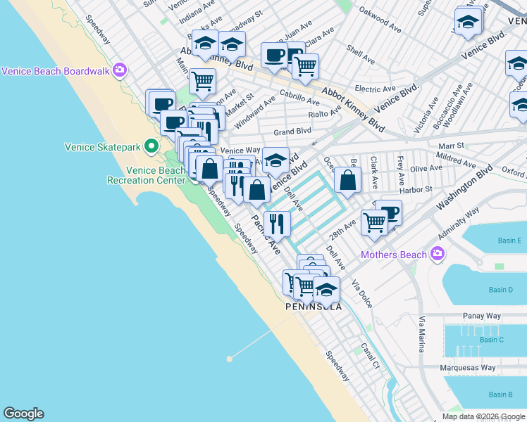 map of restaurants, bars, coffee shops, grocery stores, and more near 2308 Strongs Drive in Los Angeles