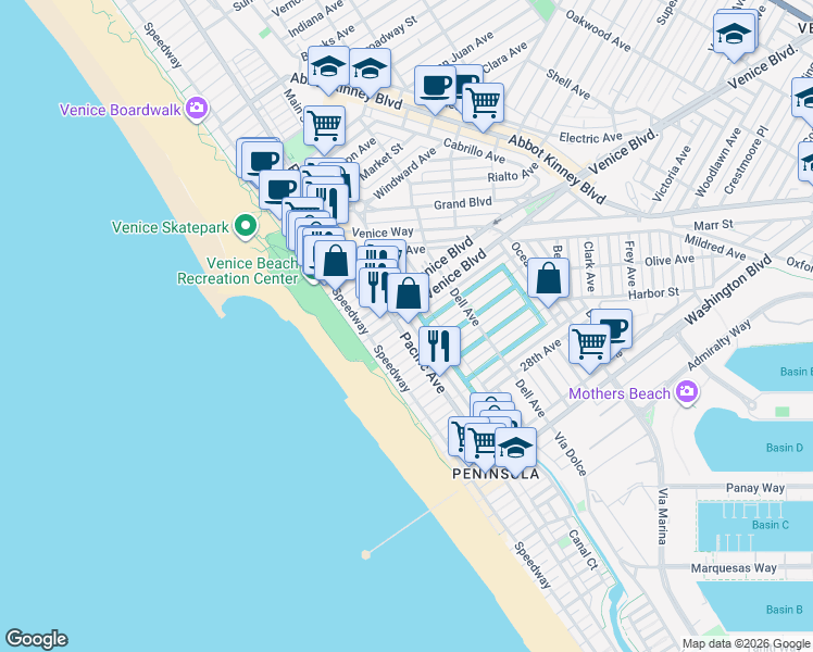 map of restaurants, bars, coffee shops, grocery stores, and more near 2308 Strongs Drive in Los Angeles