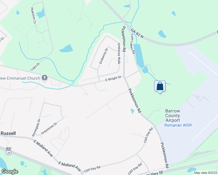 map of restaurants, bars, coffee shops, grocery stores, and more near 400 Meadowview Drive in Winder