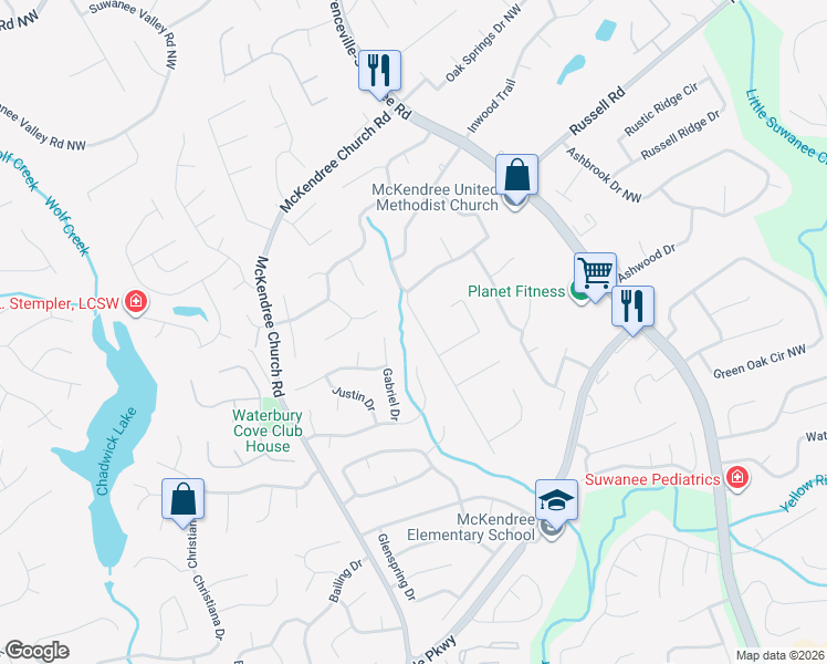 map of restaurants, bars, coffee shops, grocery stores, and more near 1458 Fairview Trail Northwest in Lawrenceville